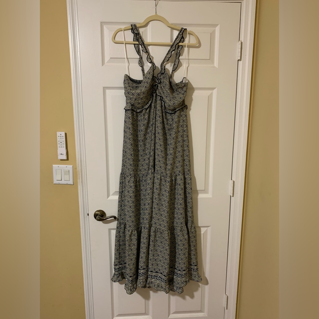 Nwt Max Studio Boho Tiered Halter Maxi Dress, Xl Geometric Print Ruffle Straps — image 4 of 8